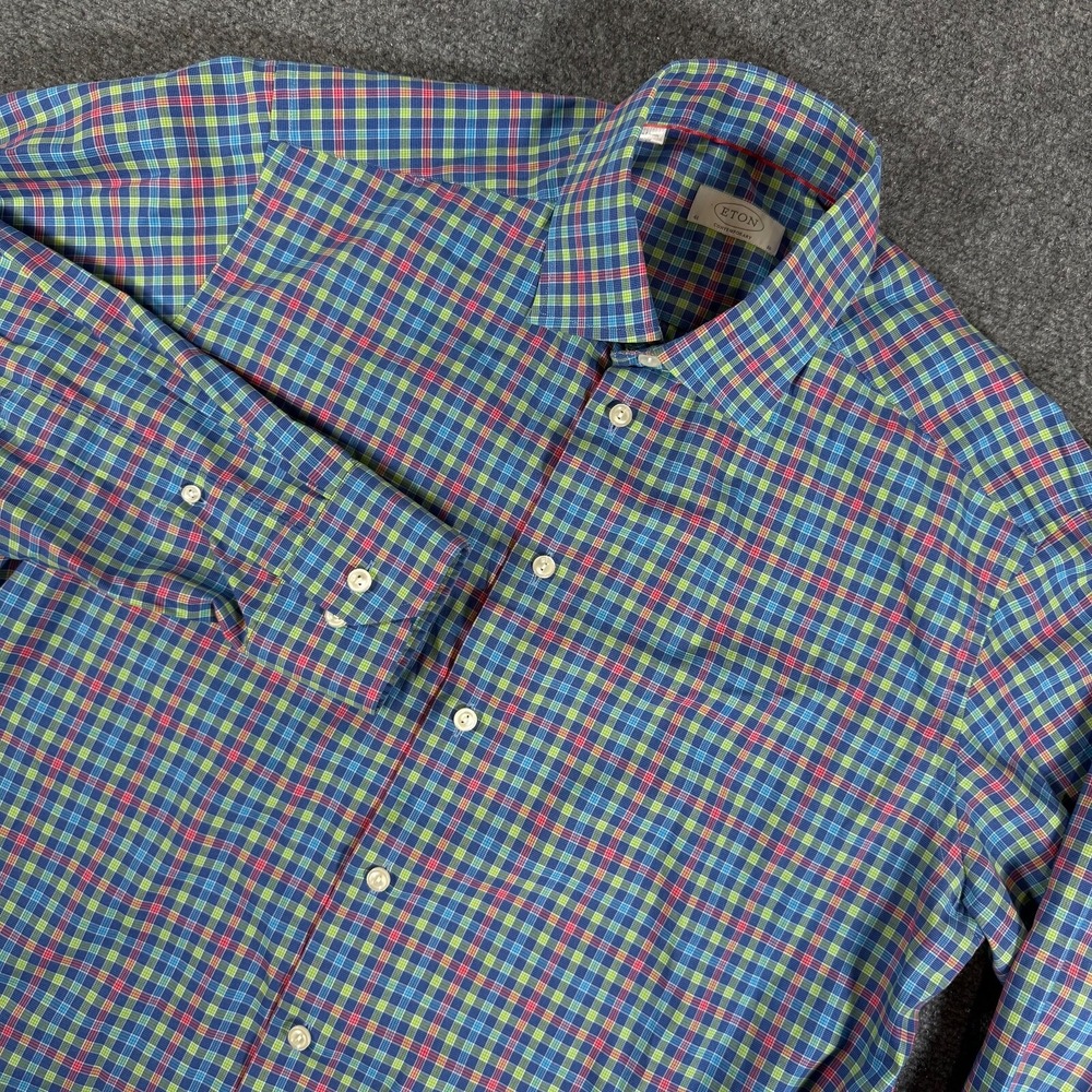 Eton Dress Shirt Men's 41/16 Contemporary Plaid Colorful Long Sleeve Formal